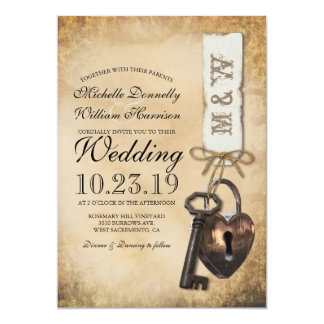 Rustic Old Vintage Goth Skeleton Key Wedding Invitation