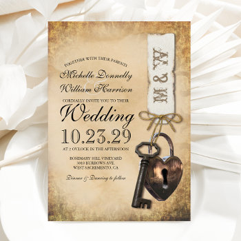 Rustic Old Vintage Goth Skeleton Key Wedding Invitation by special_stationery at Zazzle