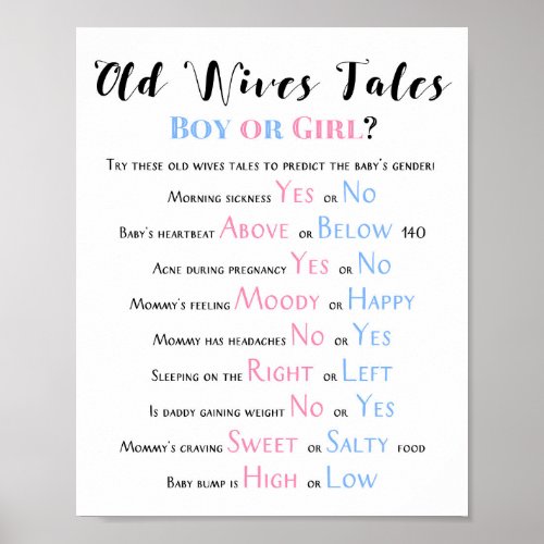 Rustic Old Wives Tales Baby Shower Gender Reveal Poster