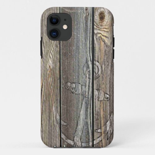 Rustic Old Wood and Anchor iPhone 11 Case