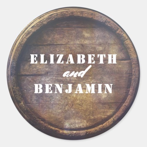 Rustic Old Wood Barrel Bottom Wedding Classic Round Sticker