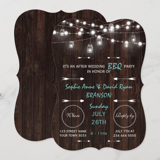 Rustic Old Wood String Lights After Wedding BBQ Invitation (Front/Back)