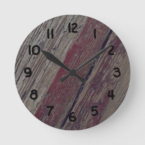 Rustic Old Wood With Red Paint Round Clock