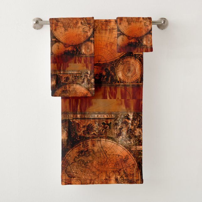 Rustic Old World Map Bath Towel Set (Insitu)