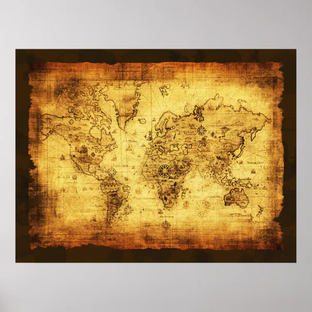 Rustic Old World Map Poster | Zazzle