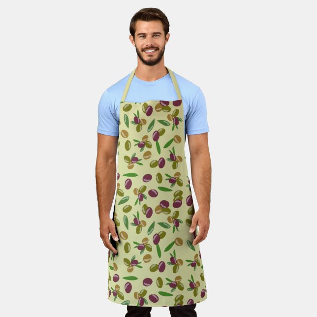 Rustic Olive and Olive Leaves Pattern Apron (Worn)