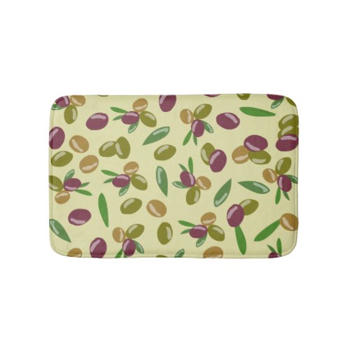 Rustic Olive and Olive Leaves Pattern Bath Mat