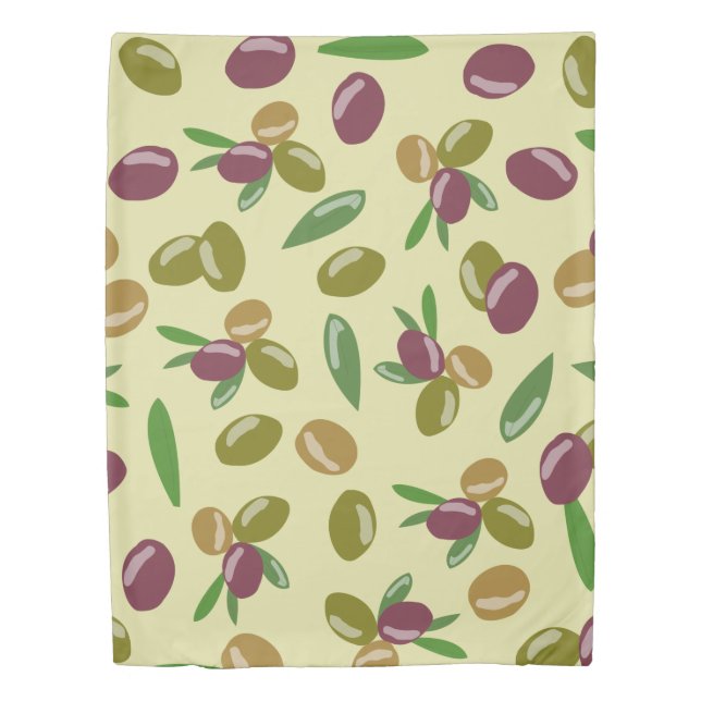Rustic Olive and Olive Leaves Pattern Duvet Cover (Front)