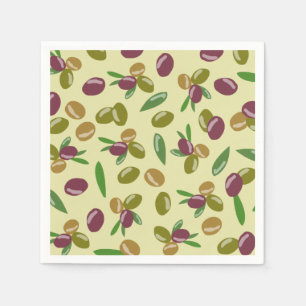 Rustic Olive and Olive Leaves Pattern Napkins