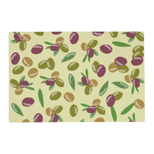 Rustic Olive and Olive Leaves Pattern Placemat (Front)