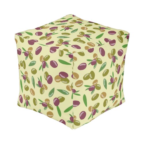 Rustic Olive and Olive Leaves Pattern Pouf