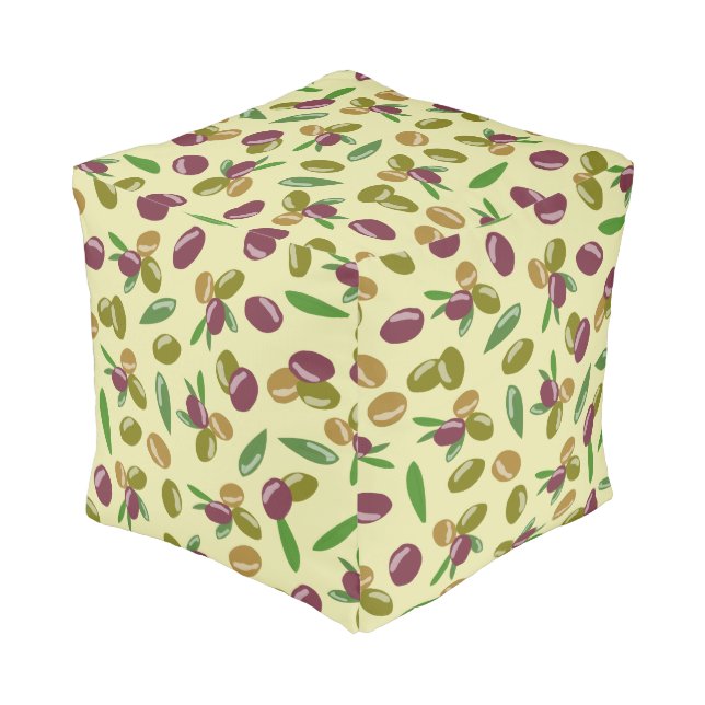 Rustic Olive and Olive Leaves Pattern Pouf (Angled Back)