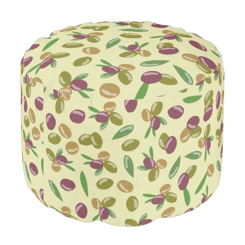 Rustic Olive and Olive Leaves Pattern Pouf