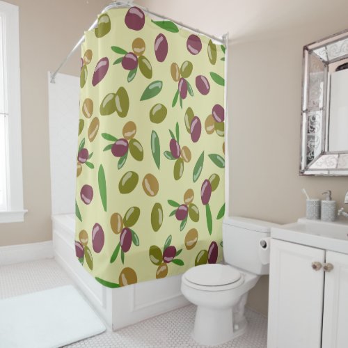Rustic Olive and Olive Leaves Pattern Shower Curtain