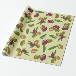Rustic Olive and Olive Leaves Pattern Wrapping Paper