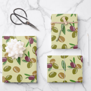 Rustic Olive and Olive Leaves Pattern Wrapping Paper Sheets