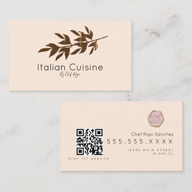  Rustic Olive Branch Botanical Italian Chef   Business Card (Front/Back)