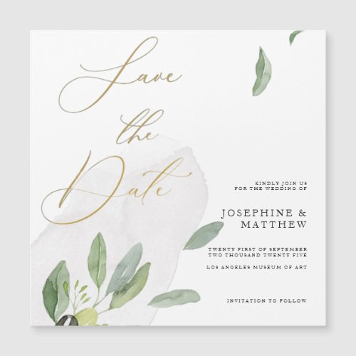 Rustic Olive Branch Chic Calligraphy Save The Date Magnetic Invitation