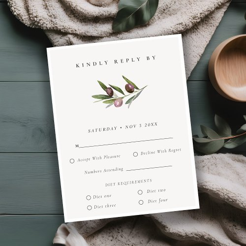 Rustic Olive Branch Foliage Wedding Diet RSVP