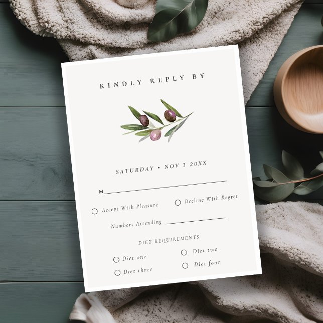 Rustic Olive Branch Foliage Wedding Diet RSVP (Creator Uploaded)