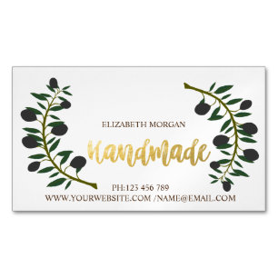 Rustic, Olive Branch,Handmade Business Card Magnet