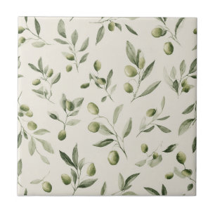 Rustic Olive Branch Mediterranean Pattern Ceramic Tile