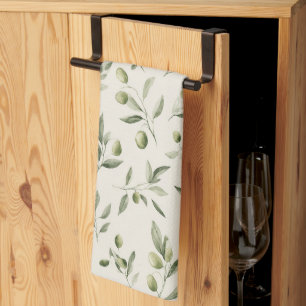 Rustic Olive Branch Mediterranean Pattern Kitchen Towel