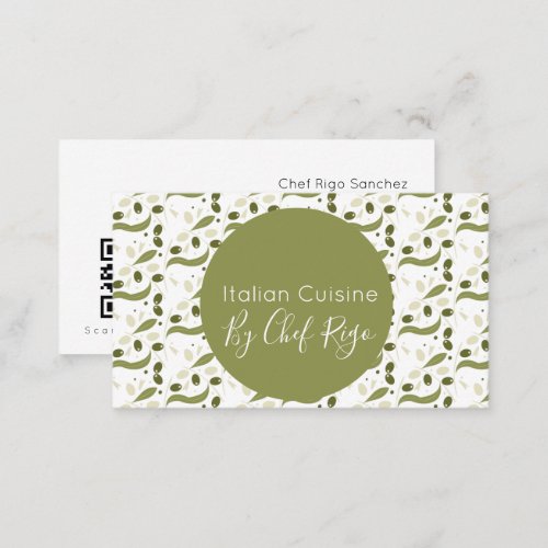  Rustic Olive Branch Pattern Italian Chef    Business Card