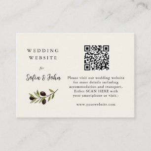 Rustic Olive branch Wedding details with QR code Place Card