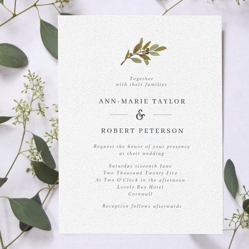 Rustic Olive Branch Wedding Invitation