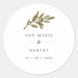 Rustic Olive Branch Wedding Names Classic Round Sticker