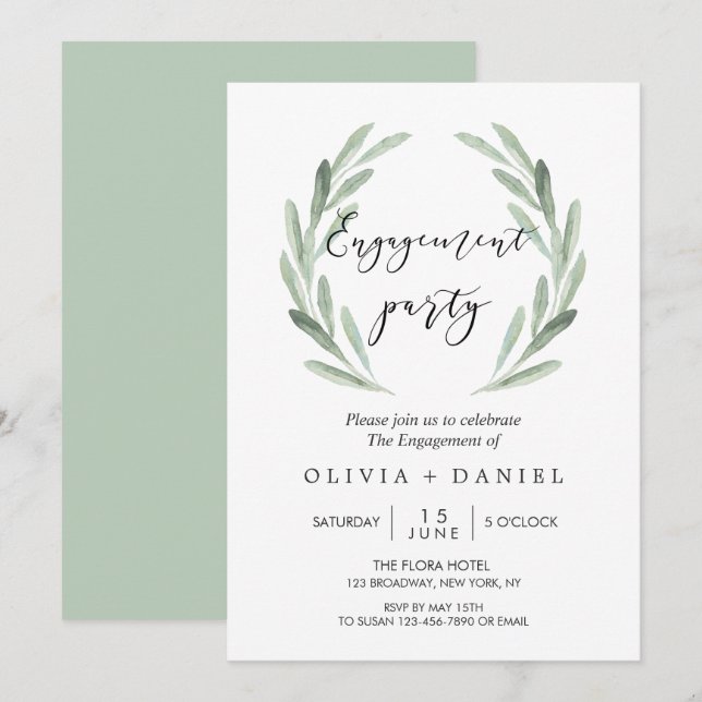 Rustic Olive Branch Wreath Engagement Party Invitation (Front/Back)