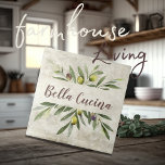 Rustic Olive & Branches Bella Cucina Brown Ceramic Tile<br><div class="desc">Bella Cucina Rustic watercolor olive bouquet of branches & leaves. Brown script.   Mix & match with other tiles in this same coordinating theme to create your perfect look.   100% customer satisfaction with "Zazzle" every day.</div>
