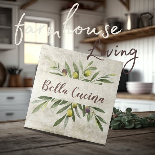 Rustic Olive  Branches Bella Cucina Brown Ceramic Tile