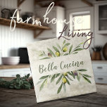 Rustic Olive & Branches Bella Cucina Ceramic Tile<br><div class="desc">Bella Cucina Rustic watercolor olive bouquet of branches & leaves.   Mix & match with other tiles in this same coordinating theme to create your perfect look.   100% customer satisfaction with "Zazzle" every day.</div>