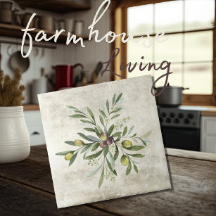Rustic Olive & Branches Floral Blossoms Ceramic Tile