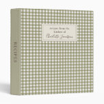 Rustic Olive Green Gingham Plaid Monogram Recipe 3 Ring Binder