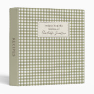 Rustic Olive Green Gingham Plaid Monogram Recipe 3 Ring Binder