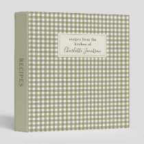 Rustic Olive Green Gingham Plaid Monogram Recipe 3 Ring Binder