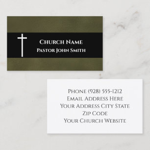 Rustic Olive Green Leather Church Business Card