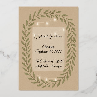 Rustic Olive Green Wedding Invitation with String Foil Invitation