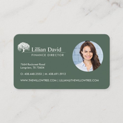 Rustic Olive Green  White Willow Tree Logo Photo Business Card