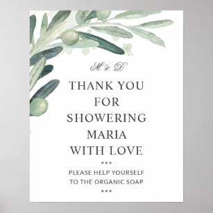 Rustic Olive Greenery Bridal Shower Thank You Sign