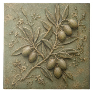 Rustic Olive Grove Botanical Faux Relief Ceramic Tile