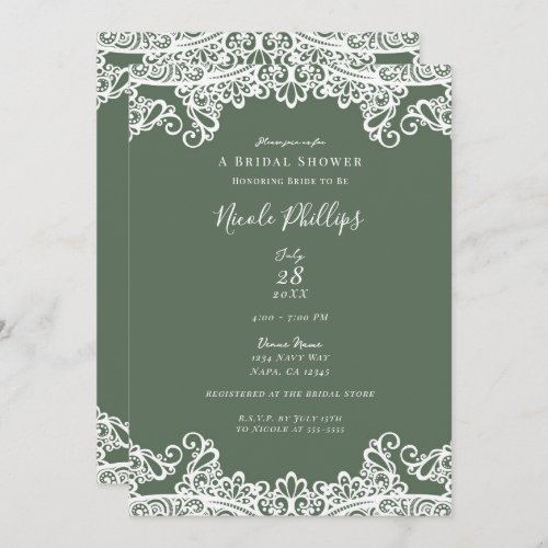 Rustic Olive  Lace Elegant Chic Bridal Shower   Invitation
