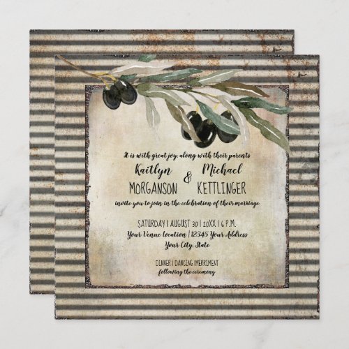 Rustic Olive Leaf Wreath Watercolor Farm Vintage Invitation