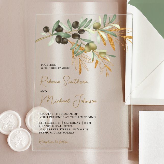 Rustic Olive Leaves Wedding Acrylic Invitations (Creator Uploaded)