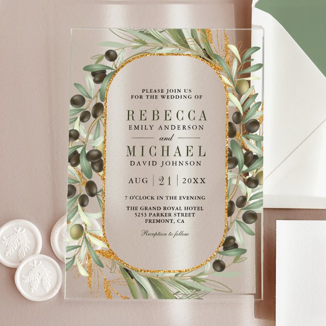 Rustic Olive Leaves Wedding Acrylic Invitations (Creator Uploaded)