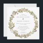 Rustic Olive Leaves Wreath Square Wedding Invitation<br><div class="desc">A modern rustic wedding invitation,  featuring a watercolor circle wreath with green olive leaves and black olives. Personalize with your details in dark grey.</div>