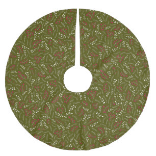 Rustic olive moss green foliage greenery pattern brushed polyester tree skirt